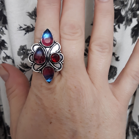 New Bicolor Tourmaline & Garnet 925 Silver Ring. - Picture 5 of 8